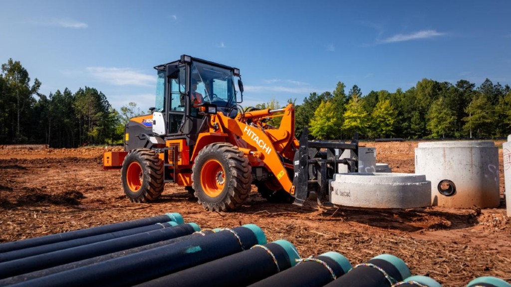 A Hitachi wheel loader on the job site