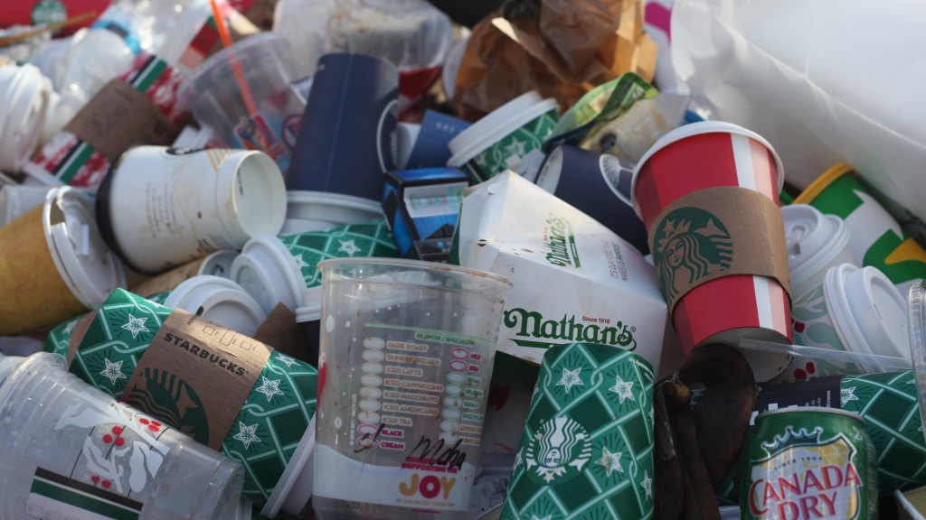 Discarded plastic and Starbucks coffee cups