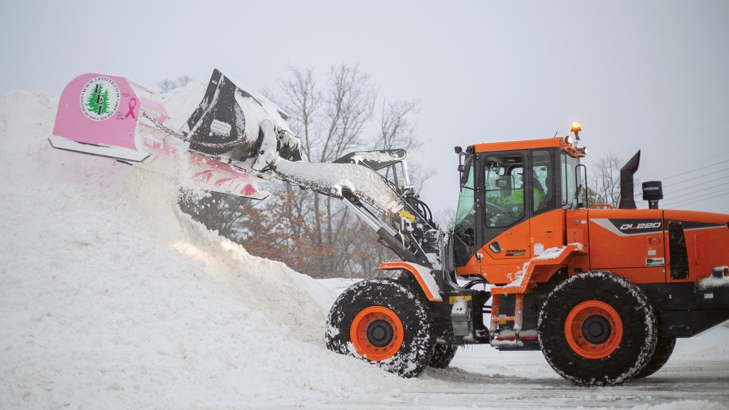 Doosan wheel loader dumps snow on pile