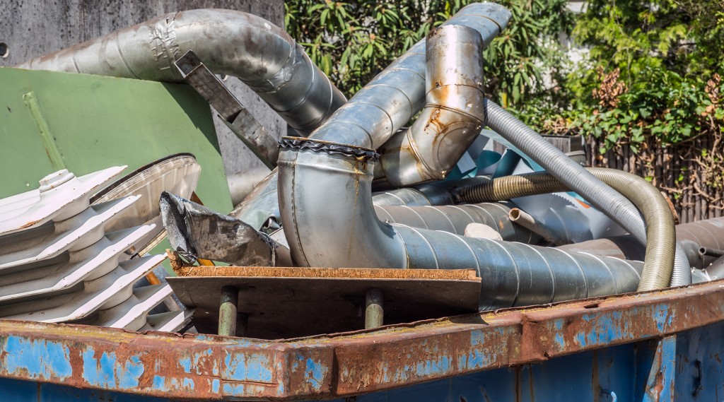 Non-ferrous scrap in a bin