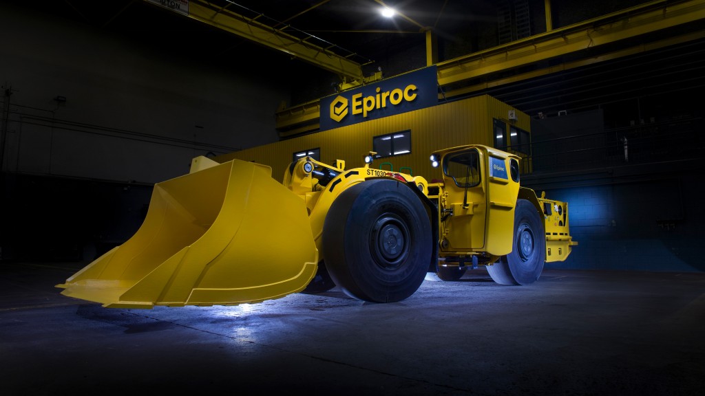 An Epiroc Scooptram ST1030 loader in Canada that has been converted from diesel to battery electric.