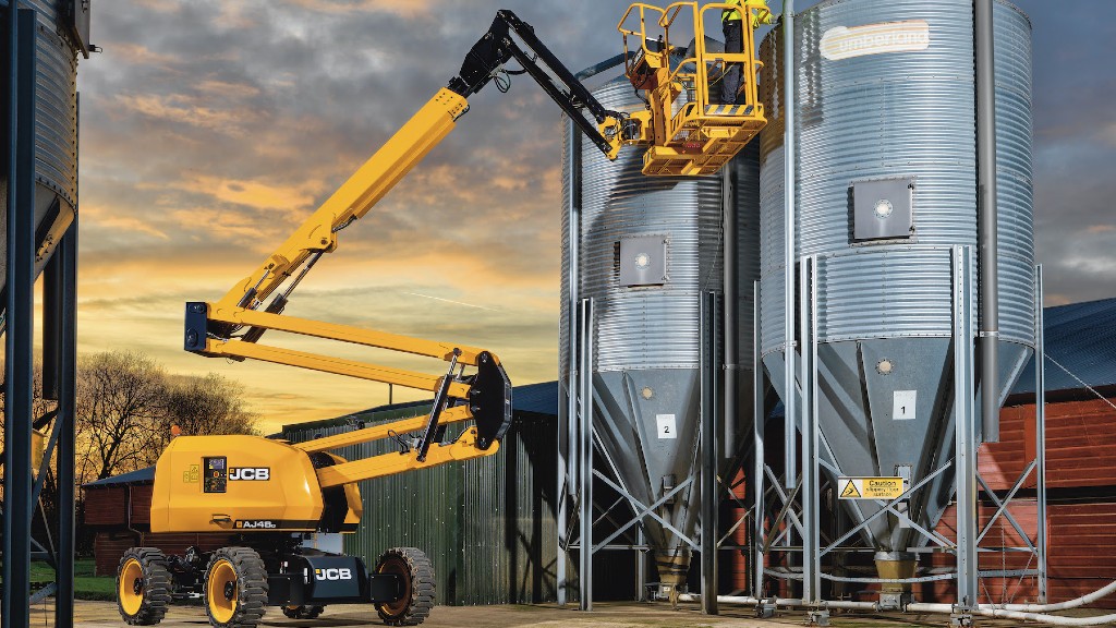 An articulated boom lift on the job site