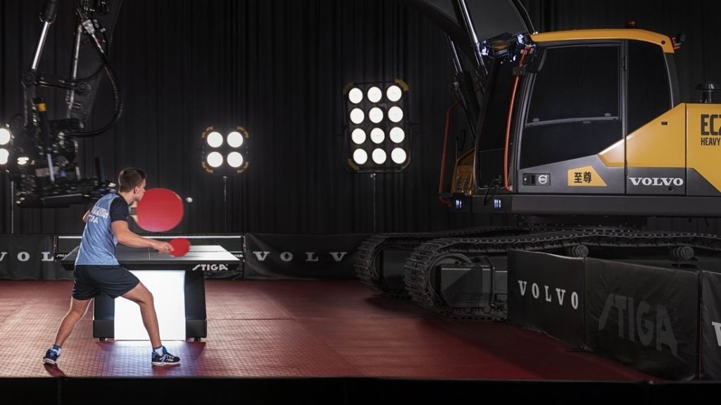Watch: Volvo excavator competes against professional table tennis player