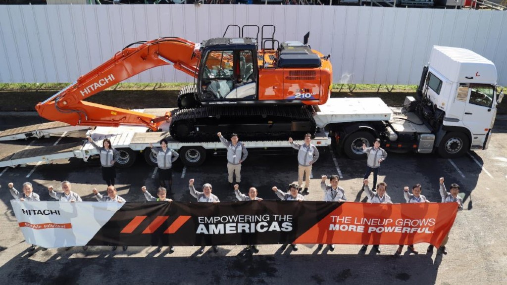 Hitachi employees send off the first ZX200-6 excavator to North America