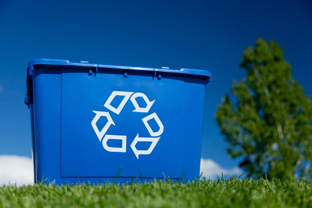 A  curbside residential bin at the curb close-up