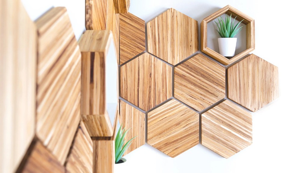 A geometric wall décor hanging and shelving unit made of recycled chopsticks.