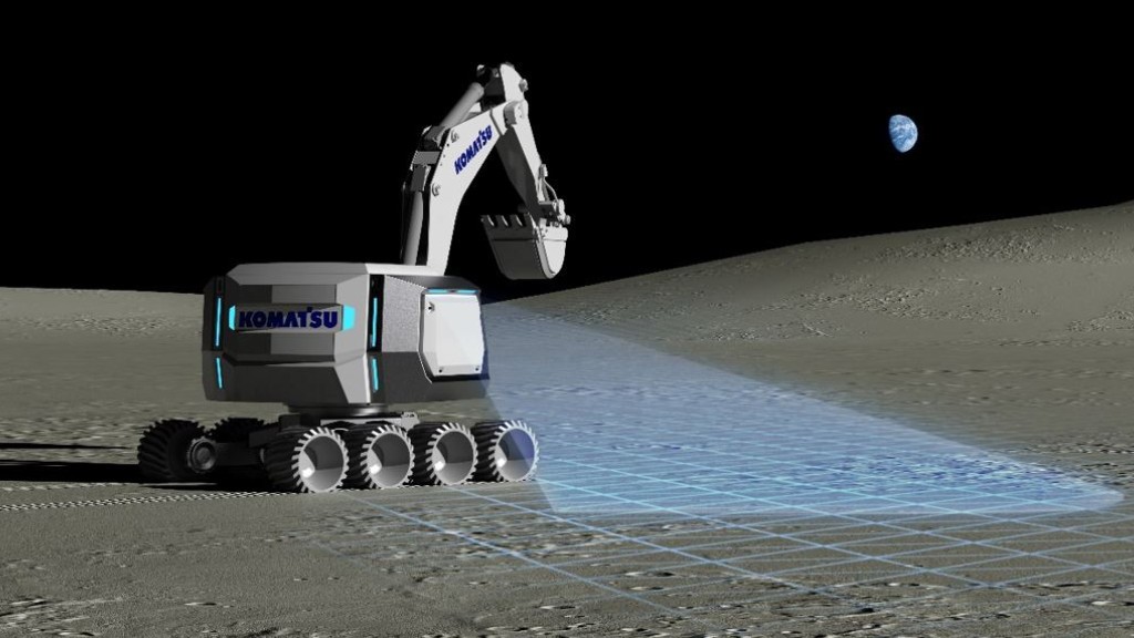 A rendering of an excavator operating on the moon