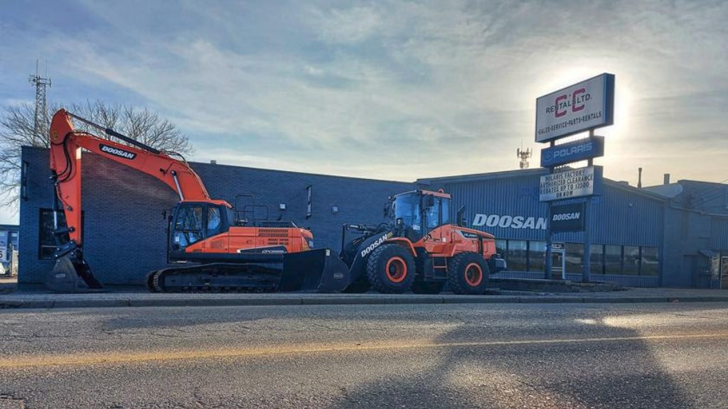 A wheel loader and crawler excavator parked near a road