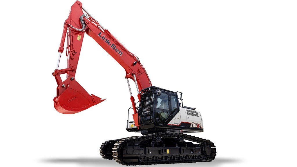 An LBX excavator on a white background