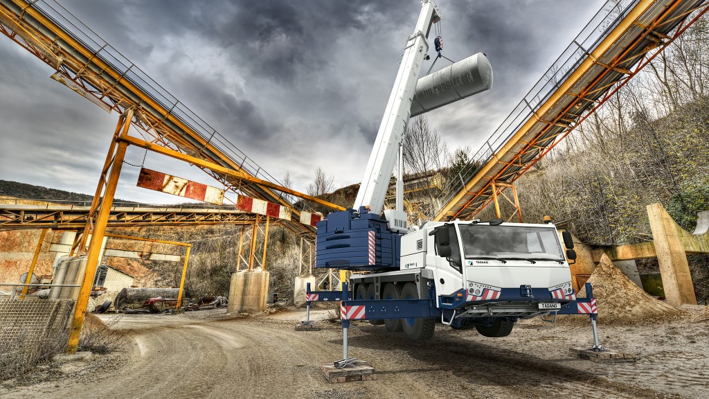A Tadano all terrain crane performing a lift on a job site