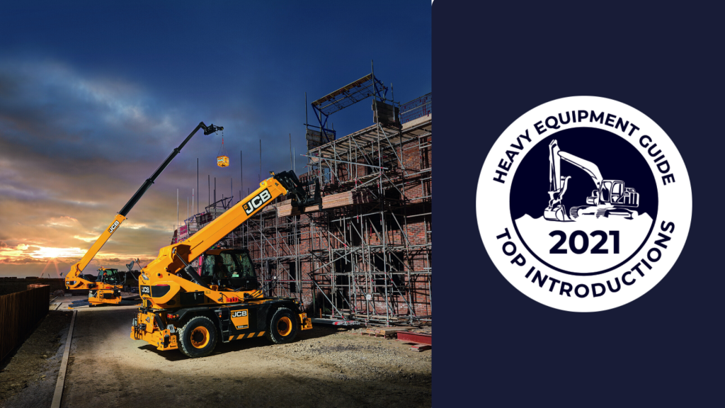 A JCB telehandler lifts material on a job site