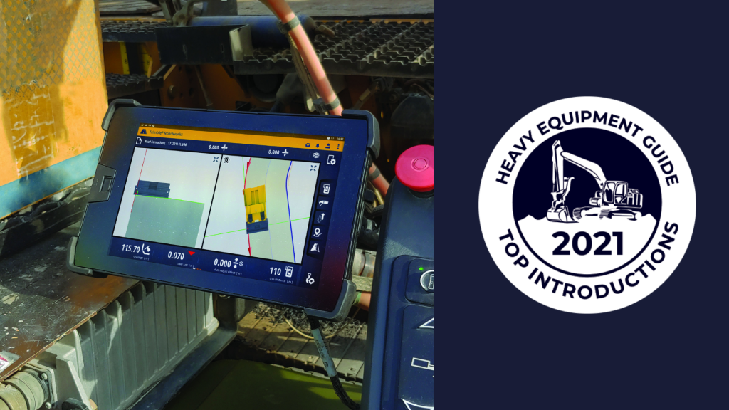 A Trimble control panel showing paving locations on a job site