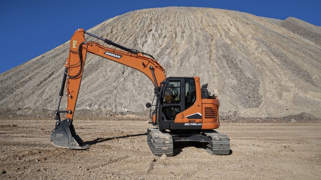 A Doosan crawler excavator parked on a job site