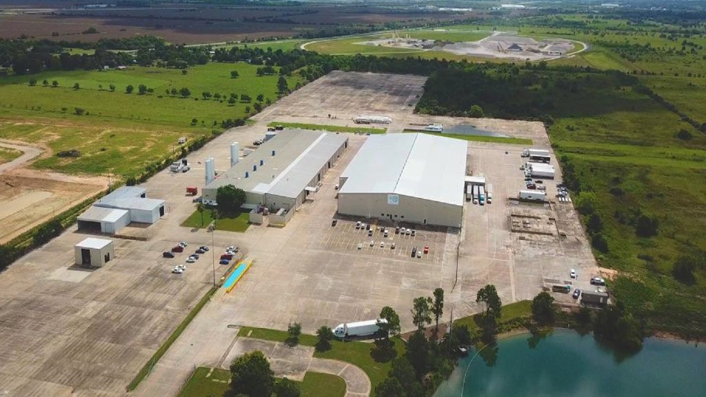 An aerial view of an advanced recycling plant