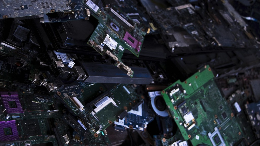 A pile of motherboards and other e-waste