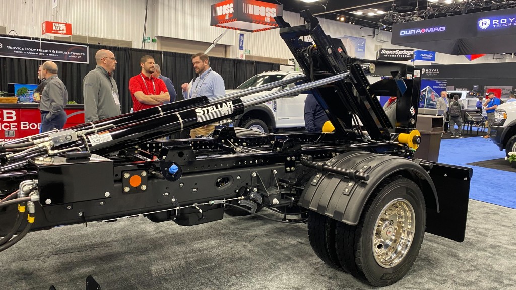 A hooklift on display at a trade show