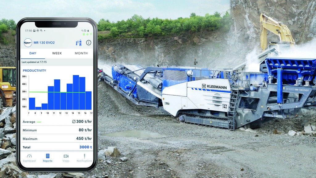 Kleemann's SPECTIVE CONNECT application data and a Kleeman MOBIREX MR 110/130(i) EVO2 impact crusher.