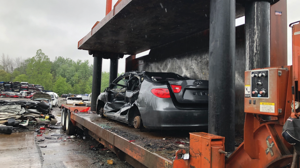 A car waiting to be crushed