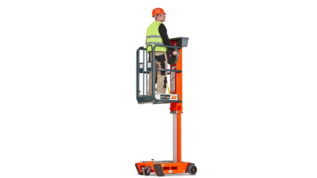 An operator lifts themself up in a access lift
