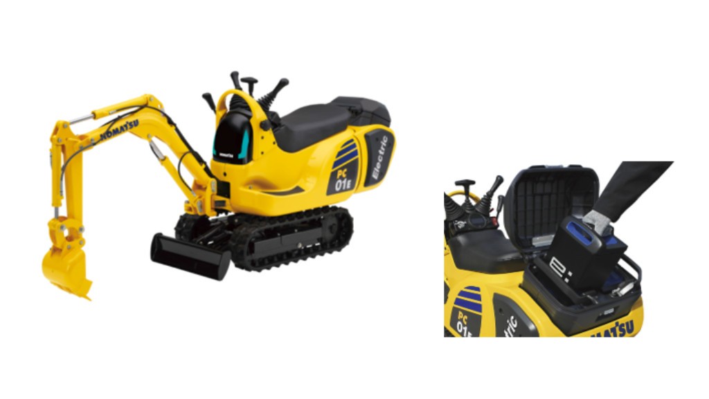 A yellow electric micro excavator