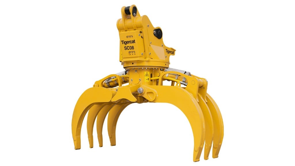 A yellow grapple on a white background