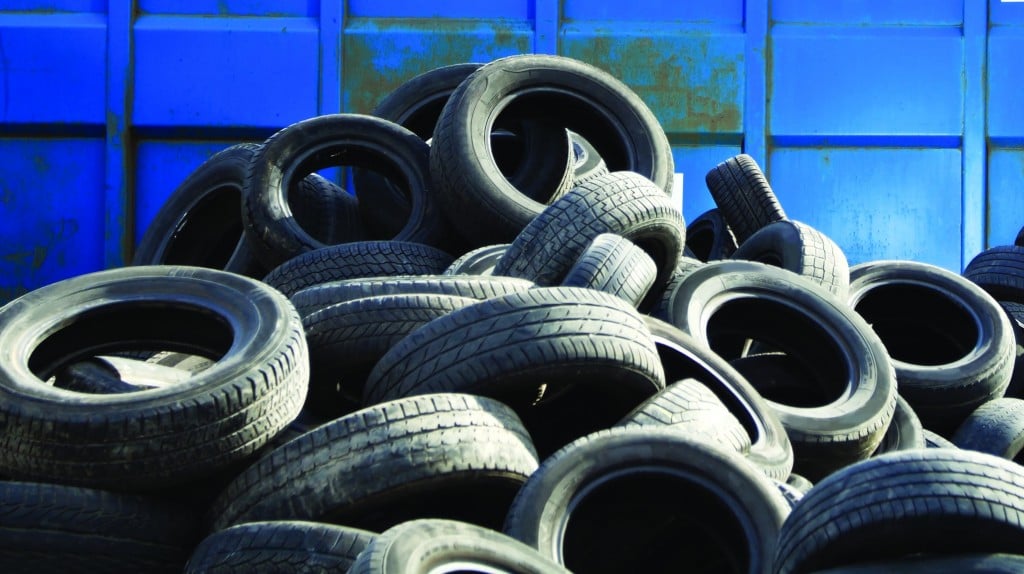 A pile of end-of-life rubber tires