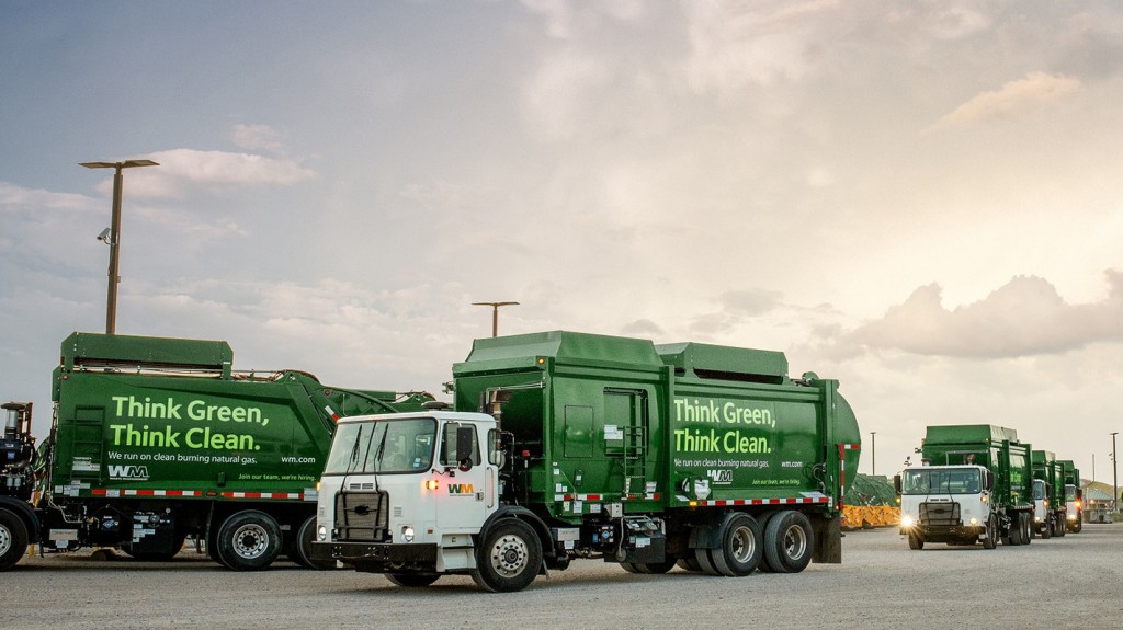 Waste Management collection trucks are on route to collect waste.
