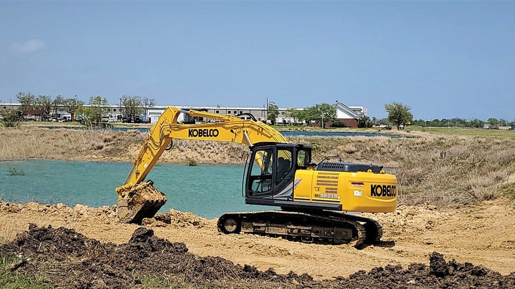 An excavator is parked on a job site