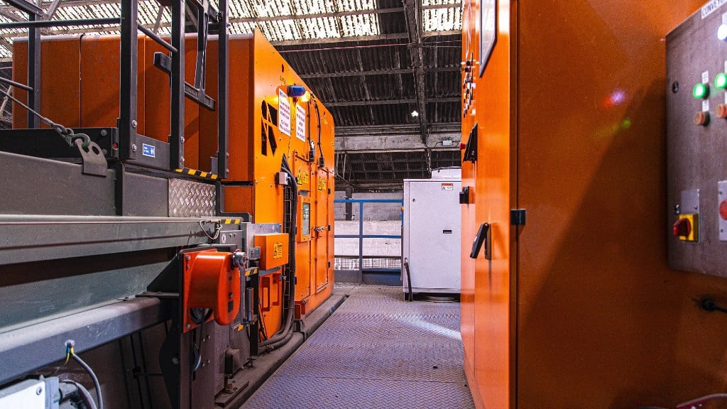 An x-ray sorting machine operates inside a facility