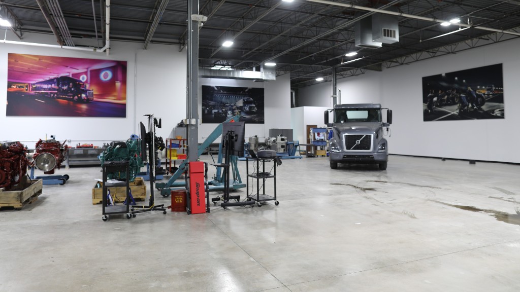 The inside of a truck training facility