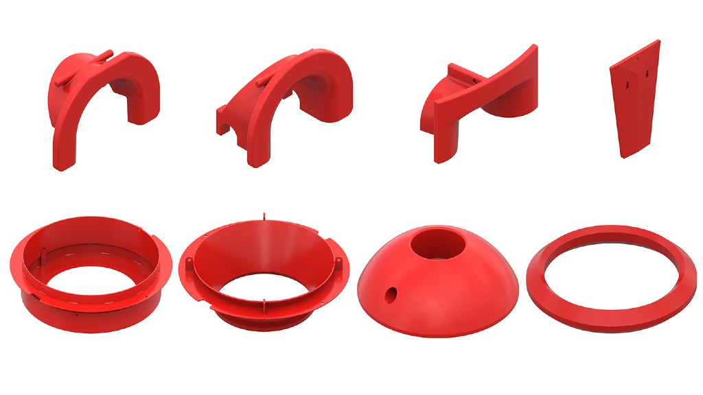 Several different types of red wear parts