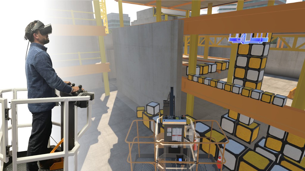 An operator uses a virtual reality training simulator