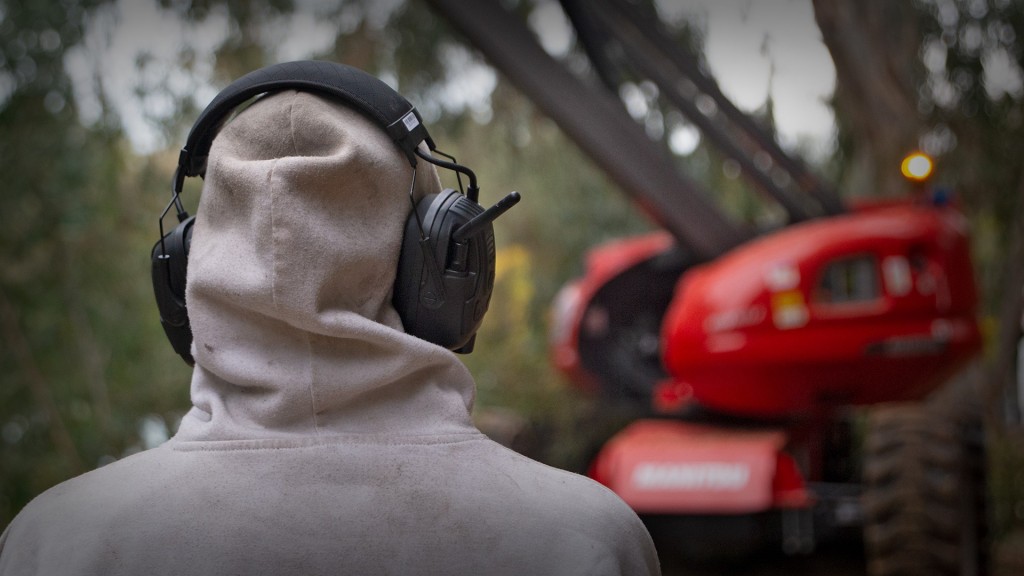 Somebody wears a headset on a job site