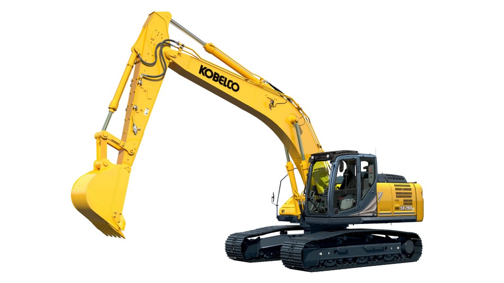 A yellow excavator on a white background
