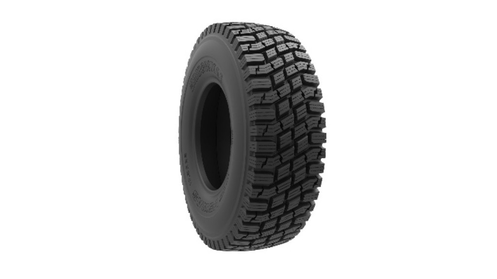 A Bridgestone VSWAS 23.5R25 V-Steel Snow Wedge all-season tire