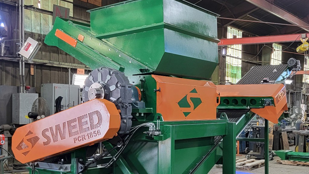 A shredder operates inside a facility