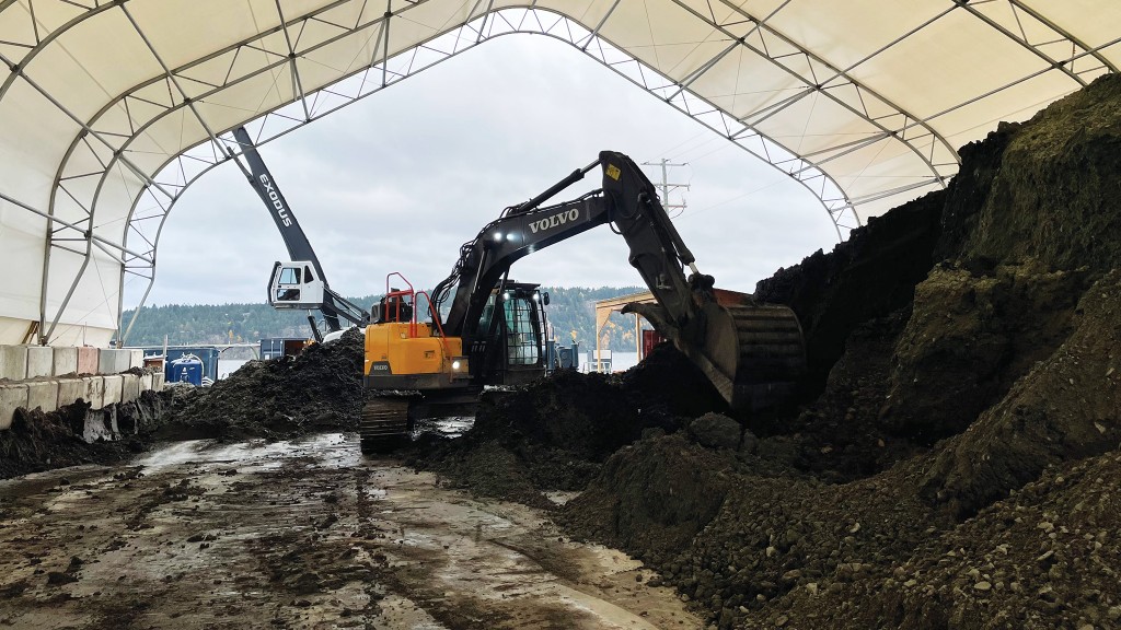 An excavator moves soil on a job site