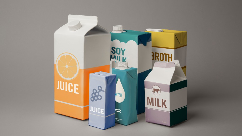 Cartons sit on a brown background