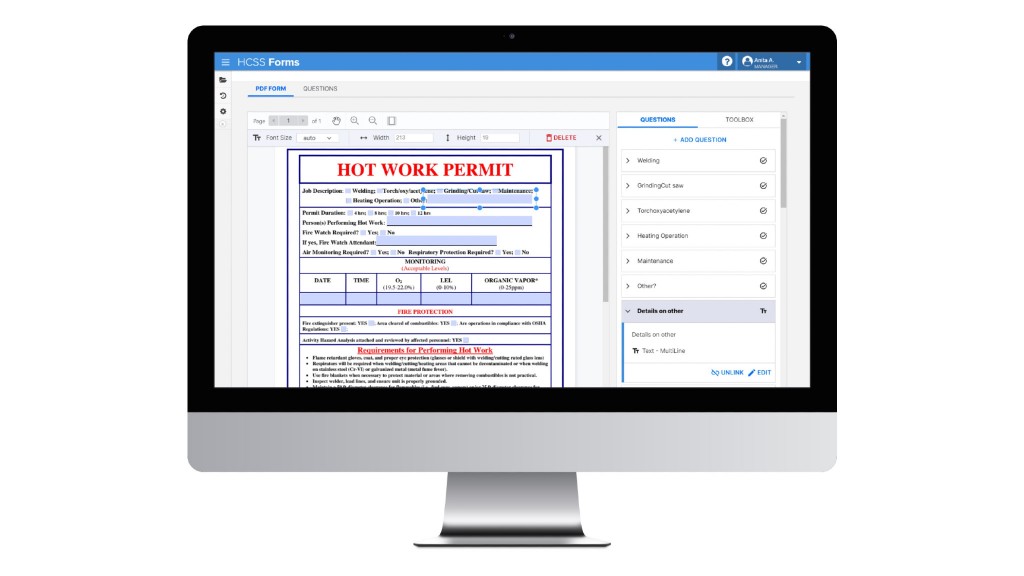 A computer shows a digital form