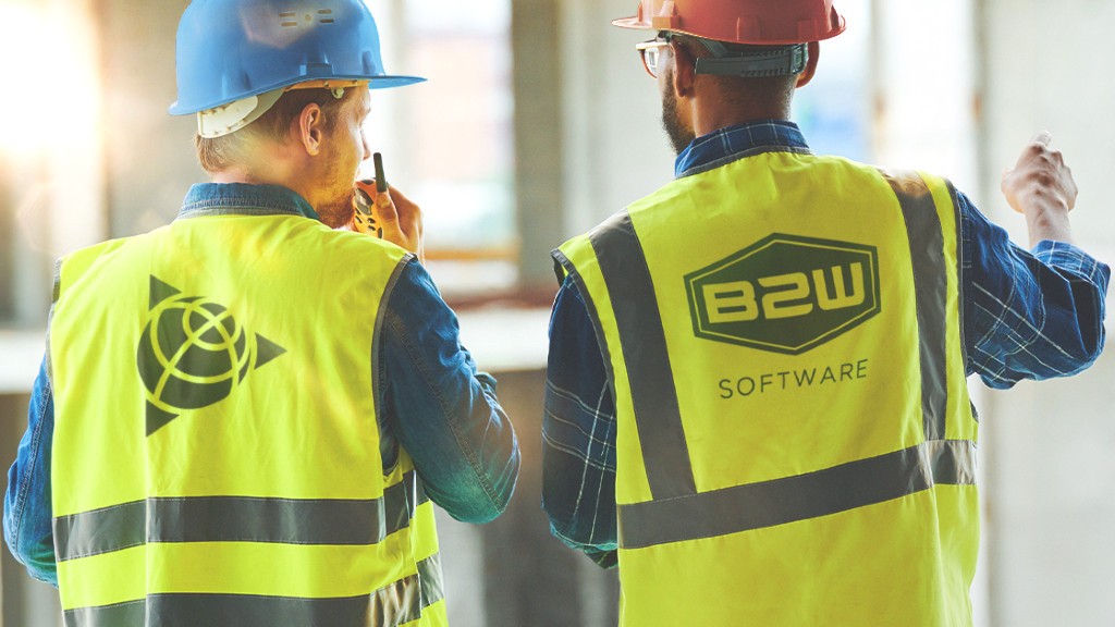 The Trimble and B2W Software logos on the back of safety vests