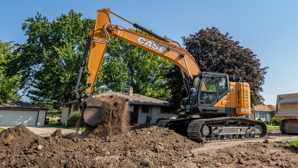 A short tail swing excavator on a job site.