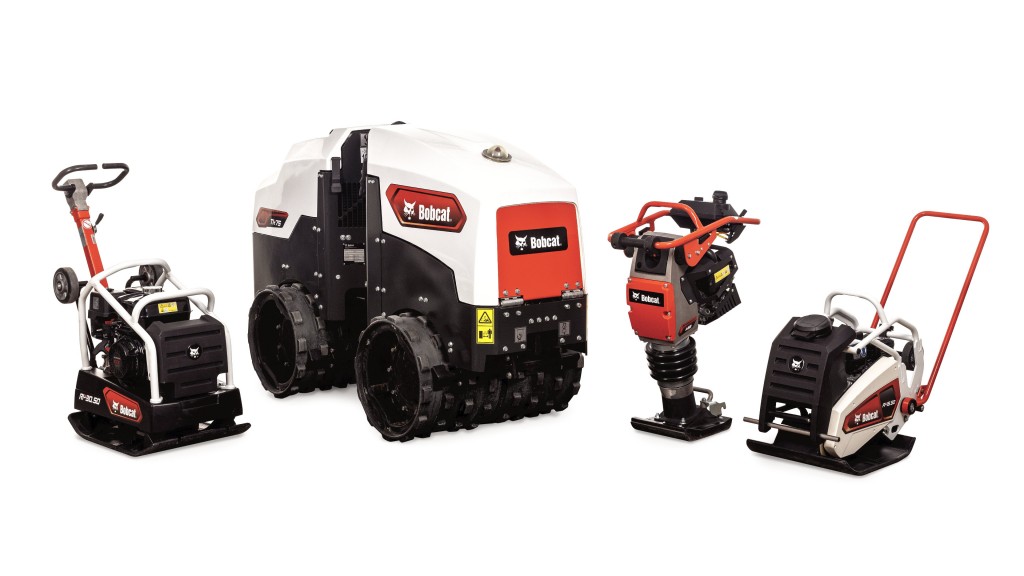 Bobcat light compaction equipment sits on a white background