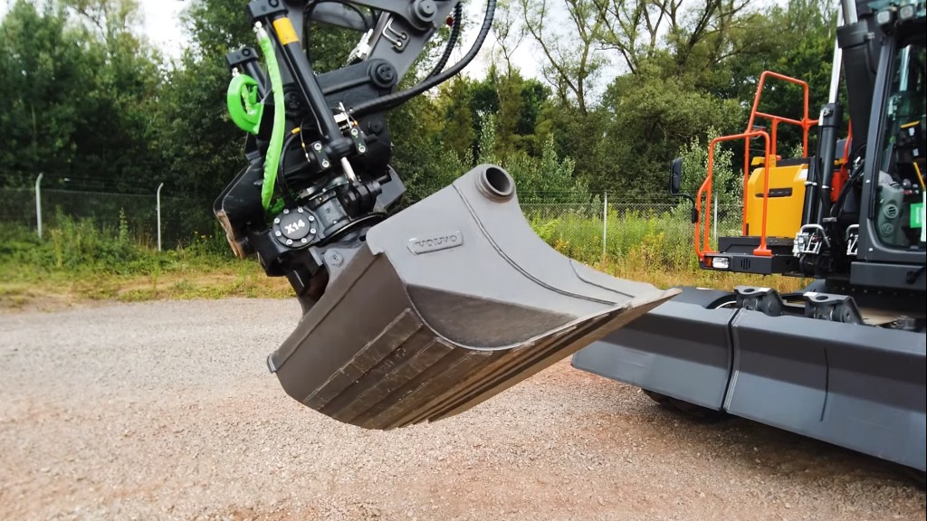 A close-up of an excavator bucket