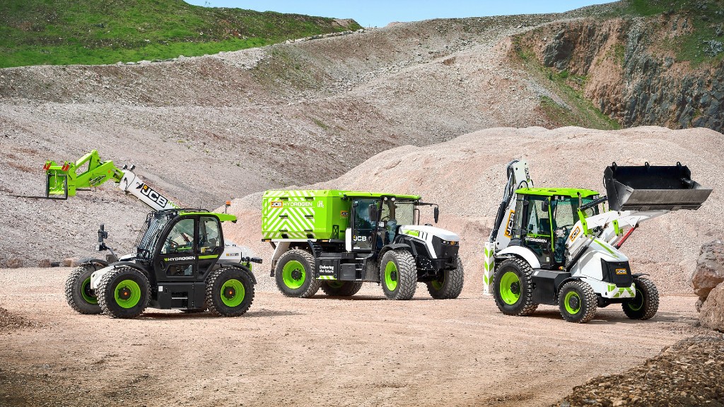 Three pieces of hydrogen equipment are parked on a job site