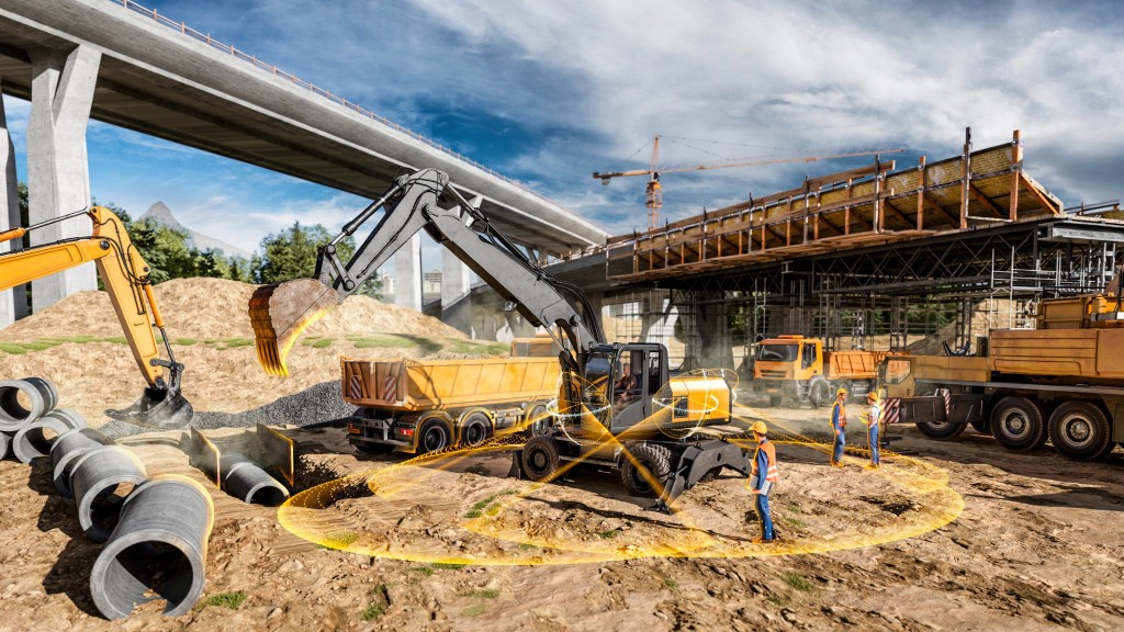 An excavator's camera system detects nearby workers