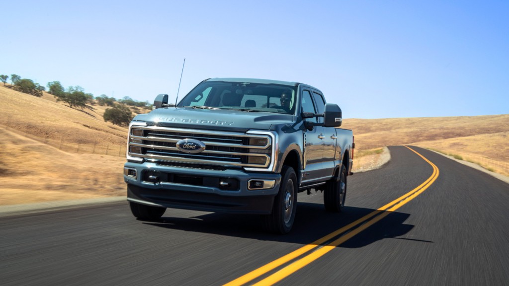 The F-350 is one member of Ford's Super Duty line, which features strong towing and hauling ability.