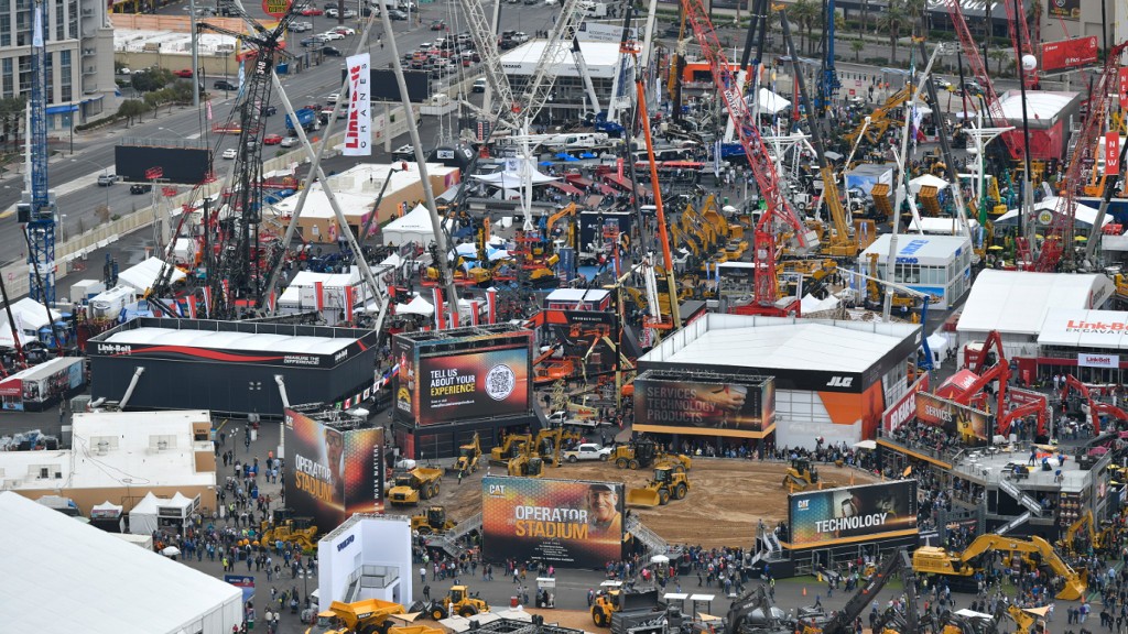 Construction equipment at a trade show