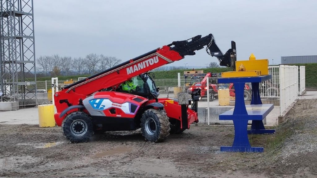 A telehandler working on a job site.