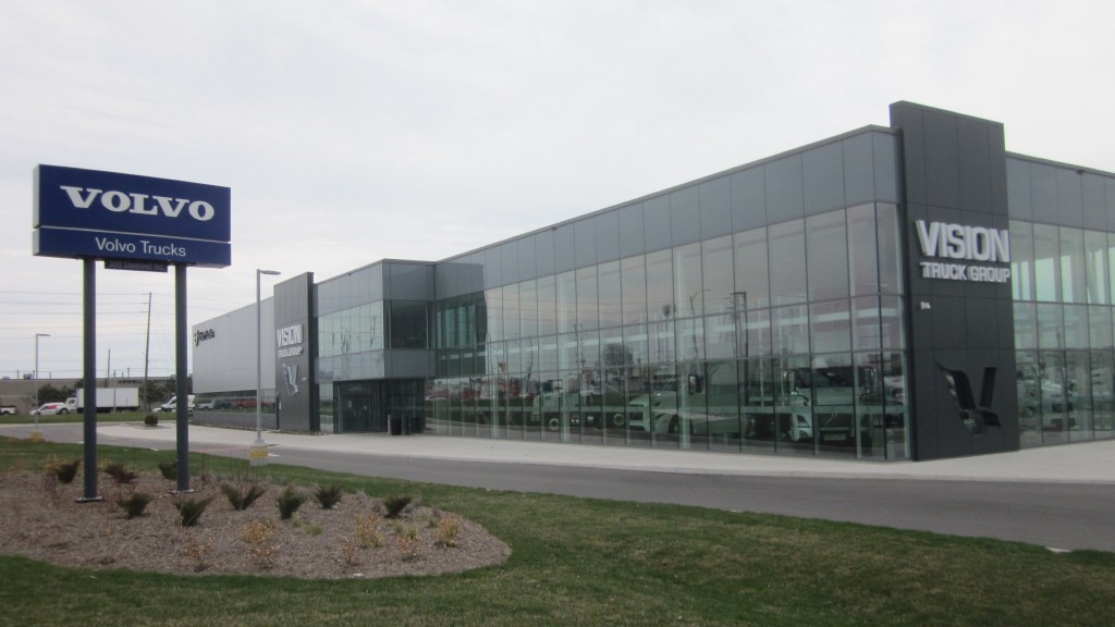 An exterior shot of a truck dealership