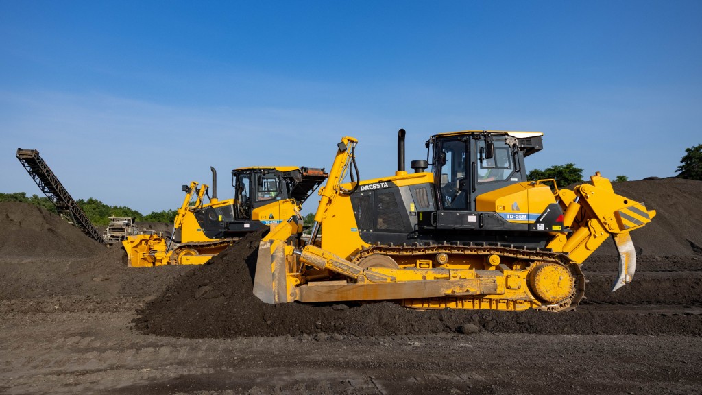 Two crawler dozers working side by side